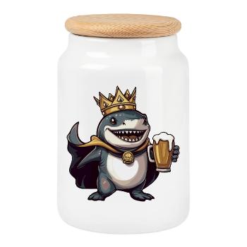 Shark King Beer - Cookie Jar with Wooden Lid - white - Front