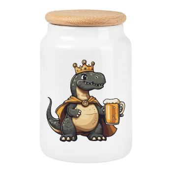 Dinosaur brontosaurus beer king - Cookie Jar with Wooden Lid - white - Front