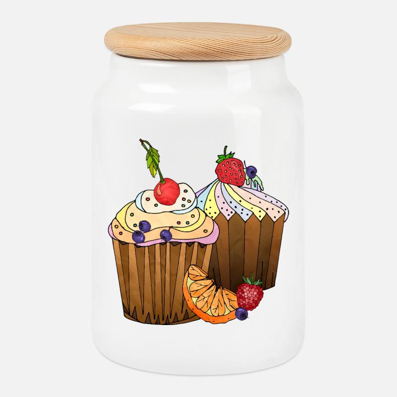 Cakes - Cookie Jar with Wooden Lid - white