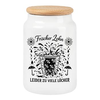 Fresh wages, too many holes - Cookie Jar with Wooden Lid - white - Front
