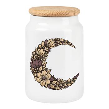 Couronne de Croissant de Fleurs - Boîte à biscuits avec couvercle en bois - blanc - Devant