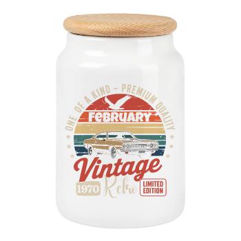 Cadeau Anniversaire Rétro Vintage de Février 1970 - Boîte à biscuits avec couvercle en bois - blanc - Devant