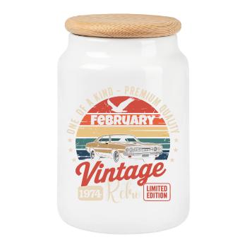 Cadeau Anniversaire Rétro Vintage de Février 1974 - Boîte à biscuits avec couvercle en bois - blanc - Devant