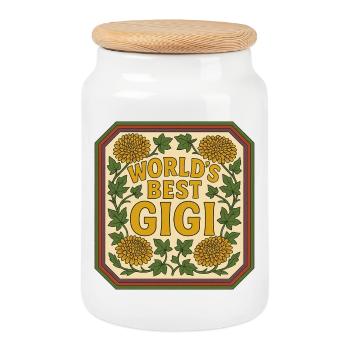 Le meilleur Gigi Vintage Floral du Monde - Boîte à biscuits avec couvercle en bois - blanc - Devant