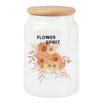 Peach Cream Flower Bouquet - Cookie Jar with Wooden Lid - white - Front