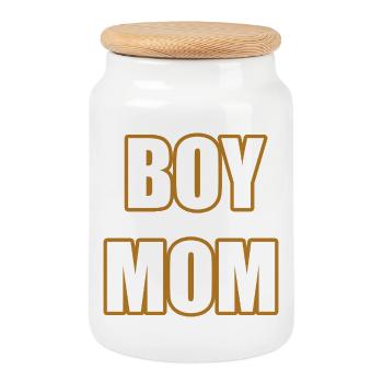 T-shirt statement de la mère de fils fière de Boy Mom - Boîte à biscuits avec couvercle en bois - blanc - Devant