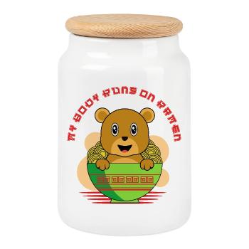 Mein Körper lebt von Ramen Cute Bear Noodle - Keksdose mit Holzdeckel - Weiß - Vorne