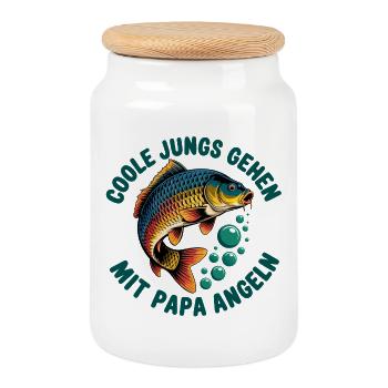 Karpfen angeln mit Papa - Keksdose mit Holzdeckel - Weiß - Vorne