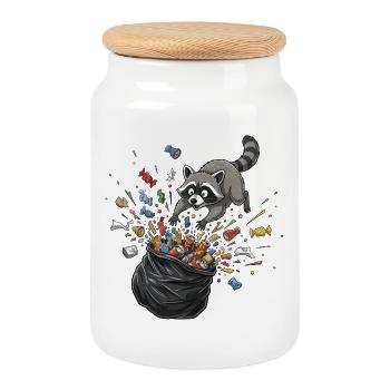 Waschbär Trash-Party Müllchaos - Keksdose mit Holzdeckel - Weiß - Vorne