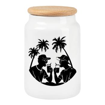 Palmen Party Urlaub Silhouette - Keksdose mit Holzdeckel - Weiß - Vorne