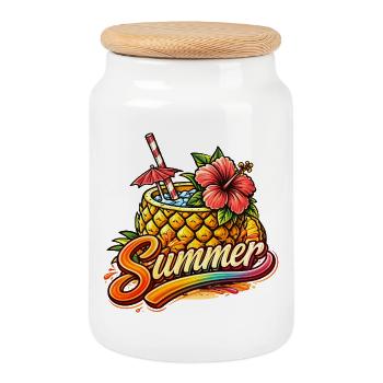 Ananas Cocktail Sommer Illustration  - Keksdose mit Holzdeckel - Weiß - Vorne