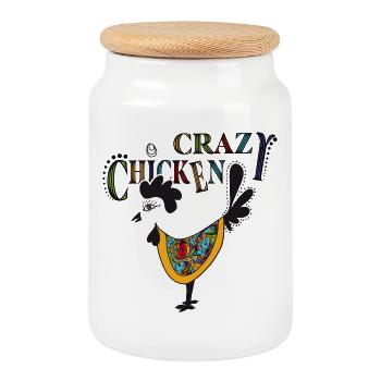 Chicken Fans - Rooster - Rooster - Silk Chicken - Organic - Cookie Jar with Wooden Lid - white - Front