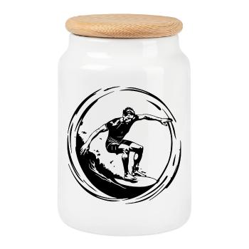 Silhouette de l’homme surfeur - Boîte à biscuits avec couvercle en bois - blanc - Devant