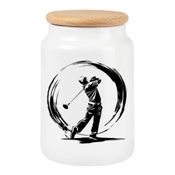 Golfer Mann Silhouette - Keksdose mit Holzdeckel - Weiß - Vorne
