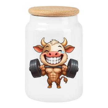 Musculaire Cow Bull Force Bull Bodybuilding - Boîte à biscuits avec couvercle en bois - blanc - Devant