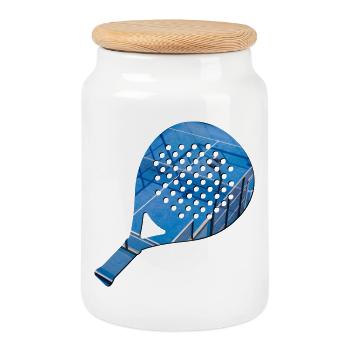 PADEL Racket Shirt, Hoodie, Tasche, Socken - Keksdose mit Holzdeckel - Weiß - Vorne