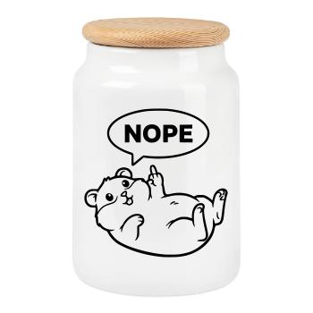 Dessin linéaire du doigt d’honneur du hamster - Boîte à biscuits avec couvercle en bois - blanc - Devant