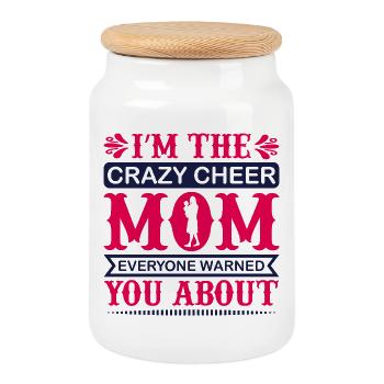 Crazy Cheer Mom Everyone Warned You About Shirt - Cookie Jar with Wooden Lid - white - Front