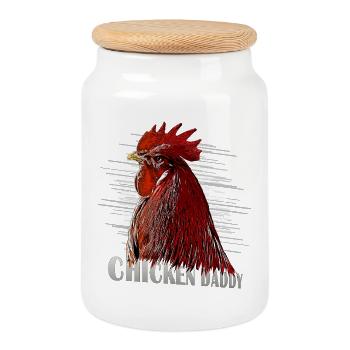 Fans de poulets - - Coq - PapaPoulet - Boîte à biscuits avec couvercle en bois - blanc - Devant