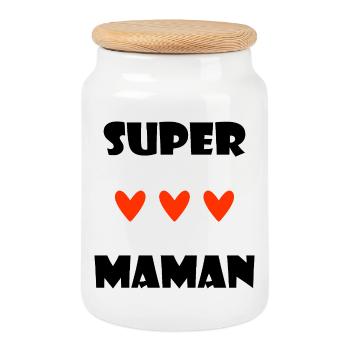 SUPER-MAMA. HERZ. ICH LIEBE MAMA. MAMA. PARTEI - Keksdose mit Holzdeckel - Weiß - Vorne
