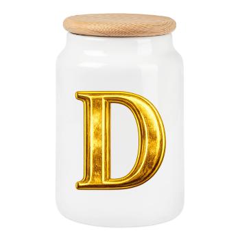 Monogramme en D Or - Boîte à biscuits avec couvercle en bois - blanc - Devant