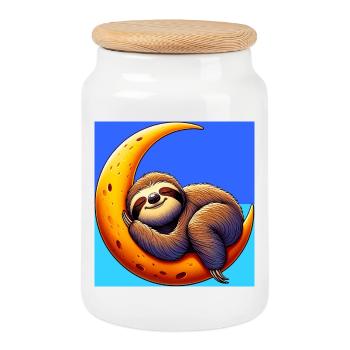 La paresse dort sur la Lune - Boîte à biscuits avec couvercle en bois - blanc - Devant