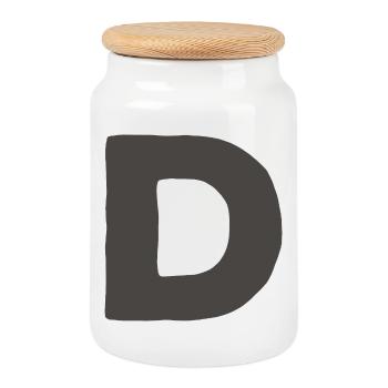 Minimal Letter D Bold Monogram Typography - Cookie Jar with Wooden Lid - white - Front