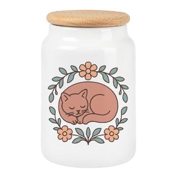 Velvet paw in a wreath of flowers - Cookie Jar with Wooden Lid - white - Front