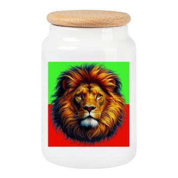 lion - Boîte à biscuits avec couvercle en bois - blanc - Devant