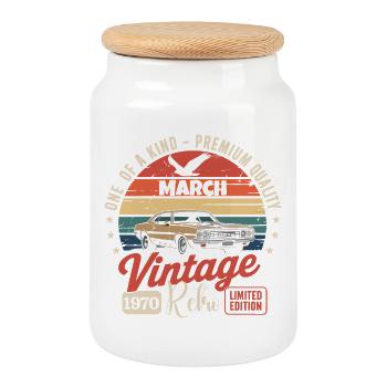 Anniversaire Mars 1970 Année Édition Limitée 1970 - Boîte à biscuits avec couvercle en bois - blanc - Devant