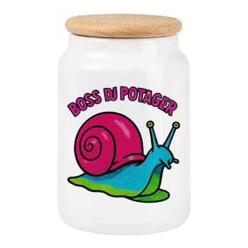 Escargot Chef du Potager - Retro Comic - Boîte à biscuits avec couvercle en bois - blanc - Devant