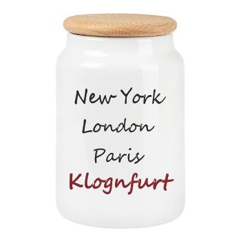 Villes écrites de la main : de New York à Klagenfurt - Boîte à biscuits avec couvercle en bois - blanc - Devant