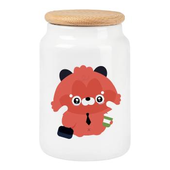 Café du bureau de Panda Rouge de Kawaii - Boîte à biscuits avec couvercle en bois - blanc - Devant