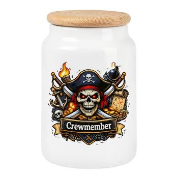 Insigne de Trésor de Crâne de Pirate membre d’équipage - Boîte à biscuits avec couvercle en bois - blanc - Devant