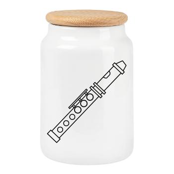 Flute - Cookie Jar with Wooden Lid - white - Front