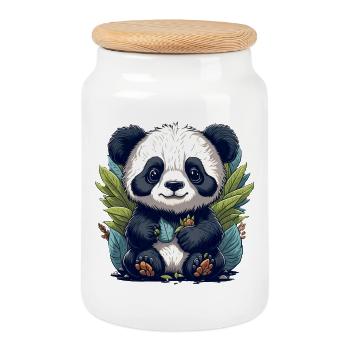 Le panda dans la forêt de feuilles - Boîte à biscuits avec couvercle en bois - blanc - Devant