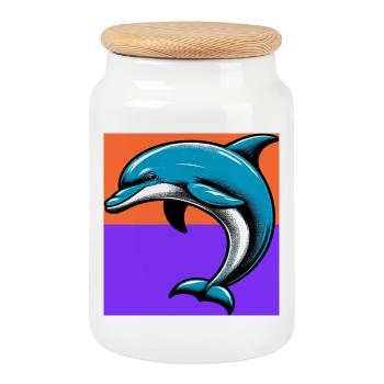 dolphin - Cookie Jar with Wooden Lid - white - Front