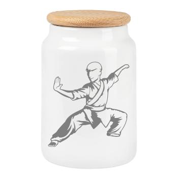 Kung Fu Kämpfer Kampfkunst Aktion Pose Angriff - Keksdose mit Holzdeckel - Weiß - Vorne