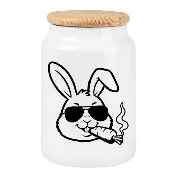 Cooler Hase Brille Karotte Outline - Keksdose mit Holzdeckel - Weiß - Vorne