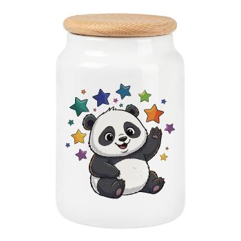 Panda Star Festival Colorful Stars - Cookie Jar with Wooden Lid - white - Front
