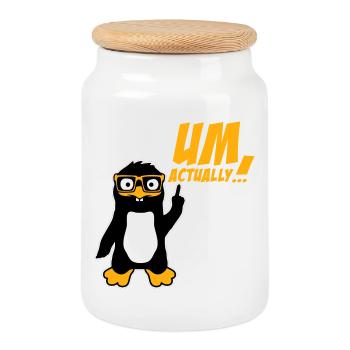 Pinguin Um Actually Lustig Nerd Klugscheißer Logo - Keksdose mit Holzdeckel - Weiß - Vorne
