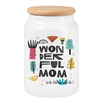 Wonderful mom - Cookie Jar with Wooden Lid - white - Front