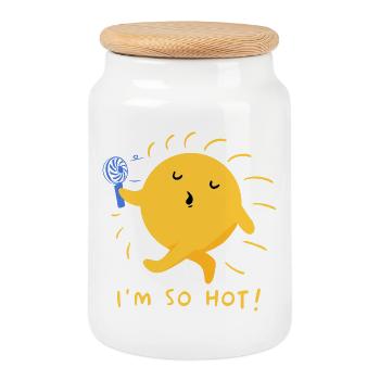 Cute Sun Cartoon Costume Sunshine Summer Teen Girl - Cookie Jar with Wooden Lid - white - Front