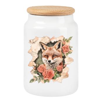 Fuchs mit Rosen Vintage - Keksdose mit Holzdeckel - Weiß - Vorne