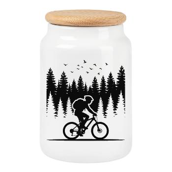 Mountain bike design for outdoor adventure fans - Cookie Jar with Wooden Lid - white - Front