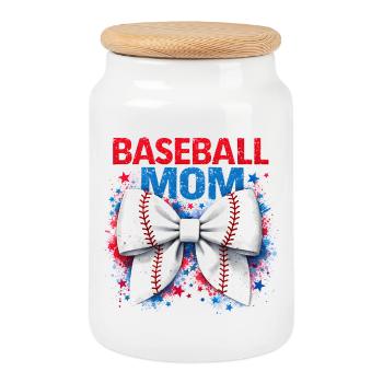 Lebendige Baseball-Bogen-Mama-Süße Spieltag-Ästhetik - Keksdose mit Holzdeckel - Weiß - Vorne
