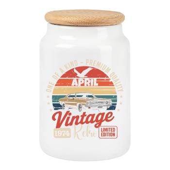 52 Ans Avril 1974 Vintage Rétro Cadeau Anniversair - Boîte à biscuits avec couvercle en bois - blanc - Devant