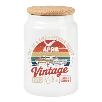 53 Jahre April 1973 Vintage Retro-Jubiläumsgeschenk - Keksdose mit Holzdeckel - Weiß - Vorne