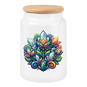 Crystal Mandala Flower Magic Mechanical Flowers - Cookie Jar with Wooden Lid - white - Front