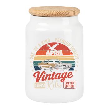44 Years April 1982 Vintage Retro Birthday Gift - Cookie Jar with Wooden Lid - white - Front